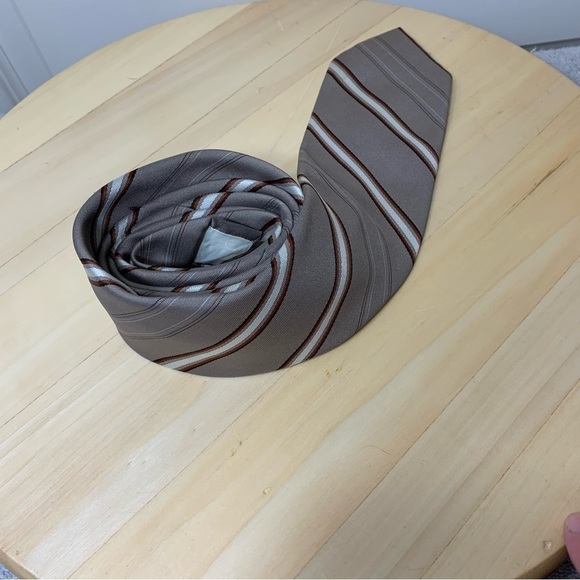 Christian Dior Monsieur Vintage Neck Tie Tan Gray Classic Diagonals Stripes - Picture 6 of 11